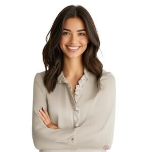 Banana Republic Ruffle Fitted Professional Career Dress Shirt Small White